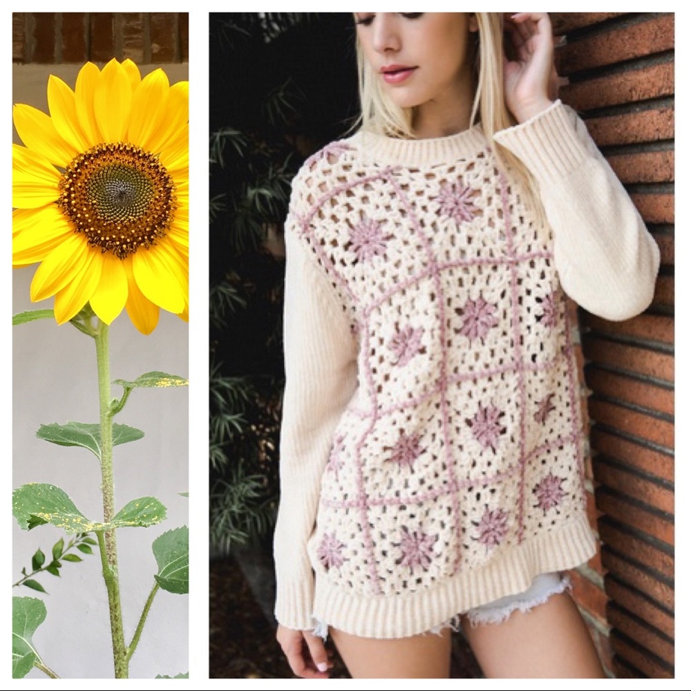 POL Crochet Granny Squares Chenille Sweater - Picture 2 of 7